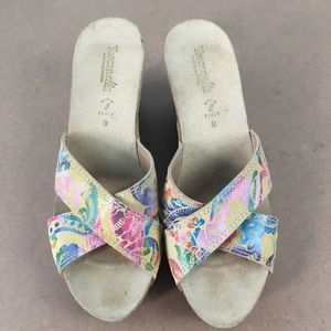 TOSCANELLA FLORAL WEDGE SANDAL MADE IN ITALY SUMMER RESORT WEAR VACAY